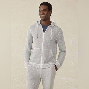 Faherty Whitewater Full Zip Hoodie Grey Loop Terry Knit Beach Hoodie Mens